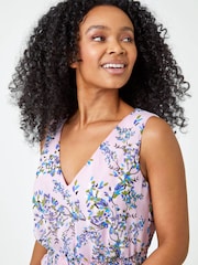 Roman Purple Petite Floral Print Sleeveless Midi Dress - Image 4 of 5