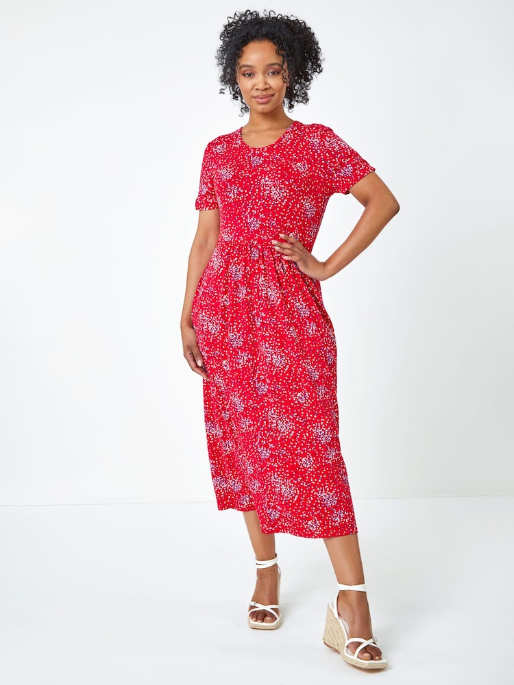 Roman Red Petite Floral Print Midi Dress - Image 1 of 5
