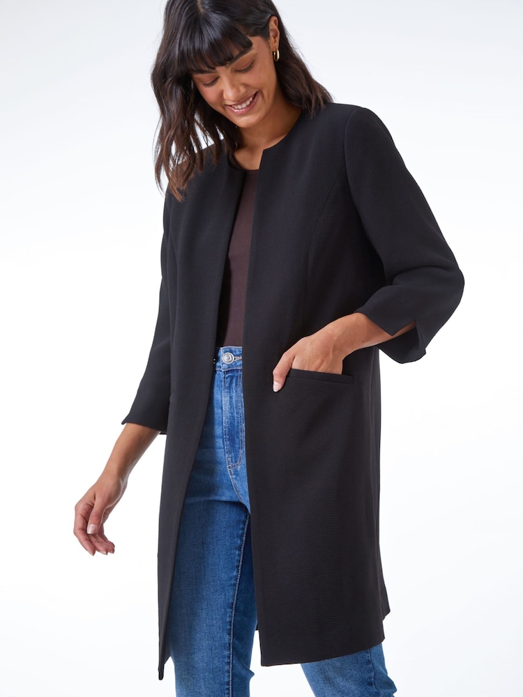 Roman Black Textured Longline Jacket - Image 1 of 6