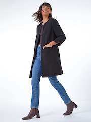 Roman Black Textured Longline Jacket - Image 3 of 6
