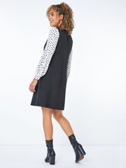 Roman Black Petite Spotted 2-In-1 Pinafore Dress - Image 2 of 5