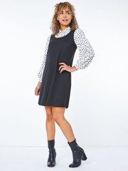 Roman Black Petite Spotted 2-In-1 Pinafore Dress - Image 3 of 5