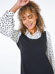 Roman Black Petite Spotted 2-In-1 Pinafore Dress - Image 4 of 5