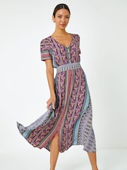 Roman Purple Floral Print Fit and Flare Maxi Dress - Image 1 of 5
