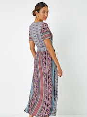 Roman Purple Floral Print Fit and Flare Maxi Dress - Image 2 of 5