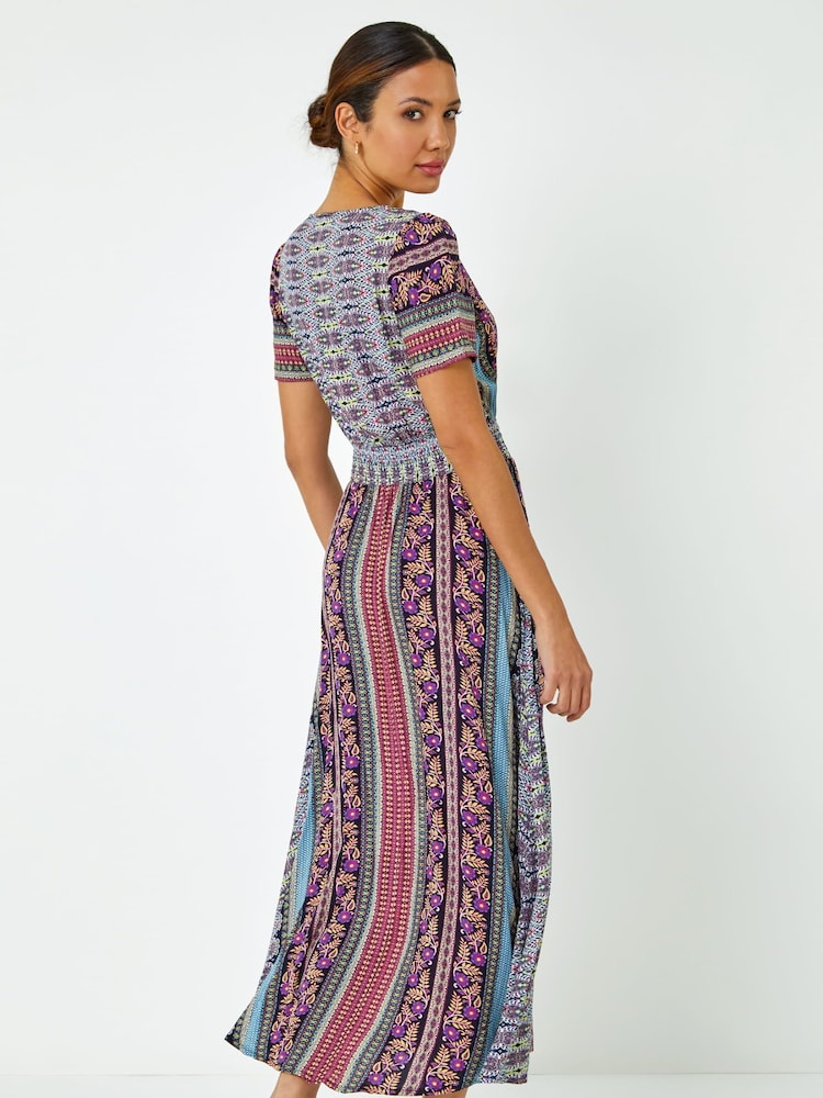 Roman Purple Floral Print Fit and Flare Maxi Dress - Image 2 of 5