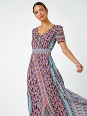 Roman Purple Floral Print Fit and Flare Maxi Dress - Image 3 of 5