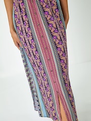Roman Purple Floral Print Fit and Flare Maxi Dress - Image 5 of 5