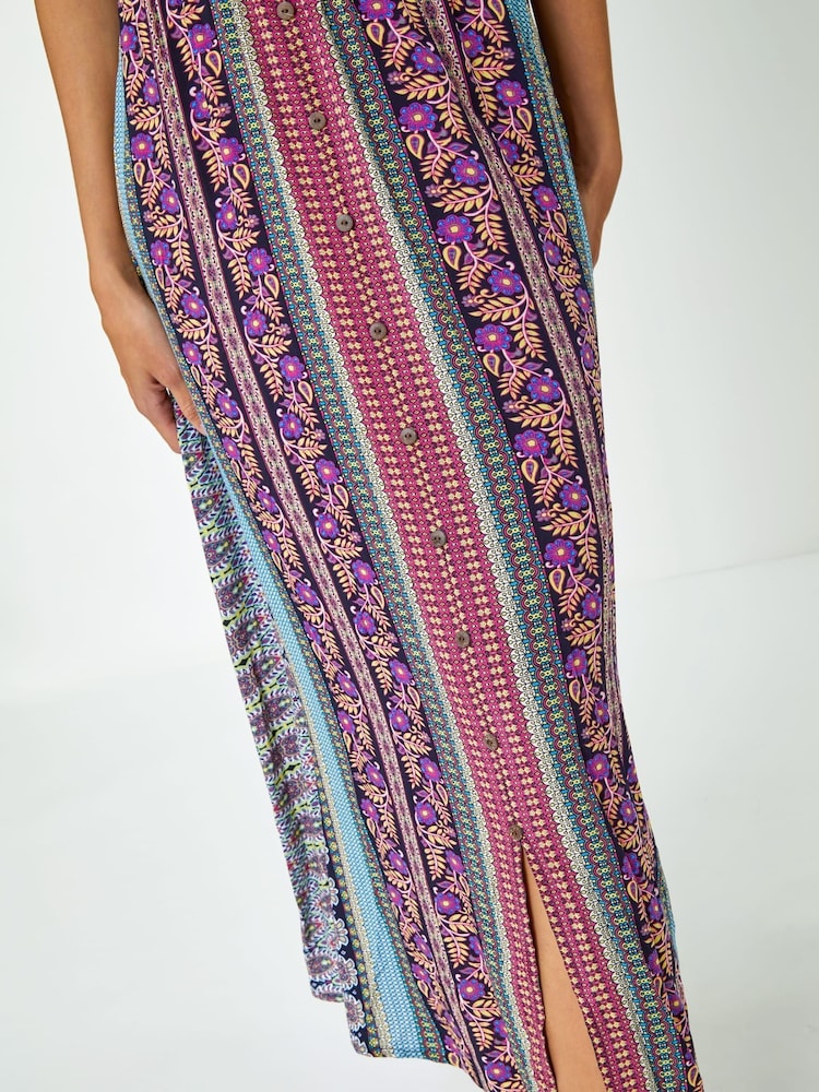 Roman Purple Floral Print Fit and Flare Maxi Dress - Image 5 of 5