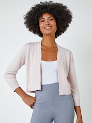 Roman Light Pink Knitted Lace Back Shrug - Image 1 of 4
