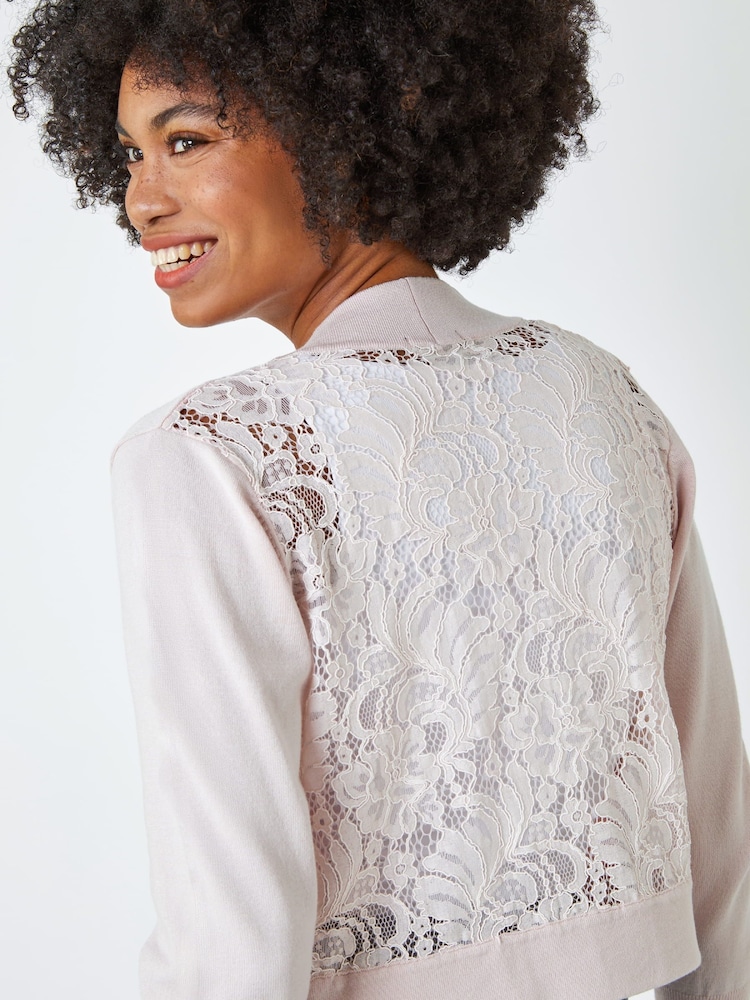 Roman Light Pink Knitted Lace Back Shrug - Image 4 of 4