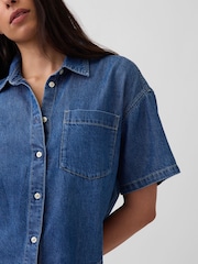 Gap Medium Wash UltraSoft Denim Oversized Short Sleeve Shirt - Image 4 of 4