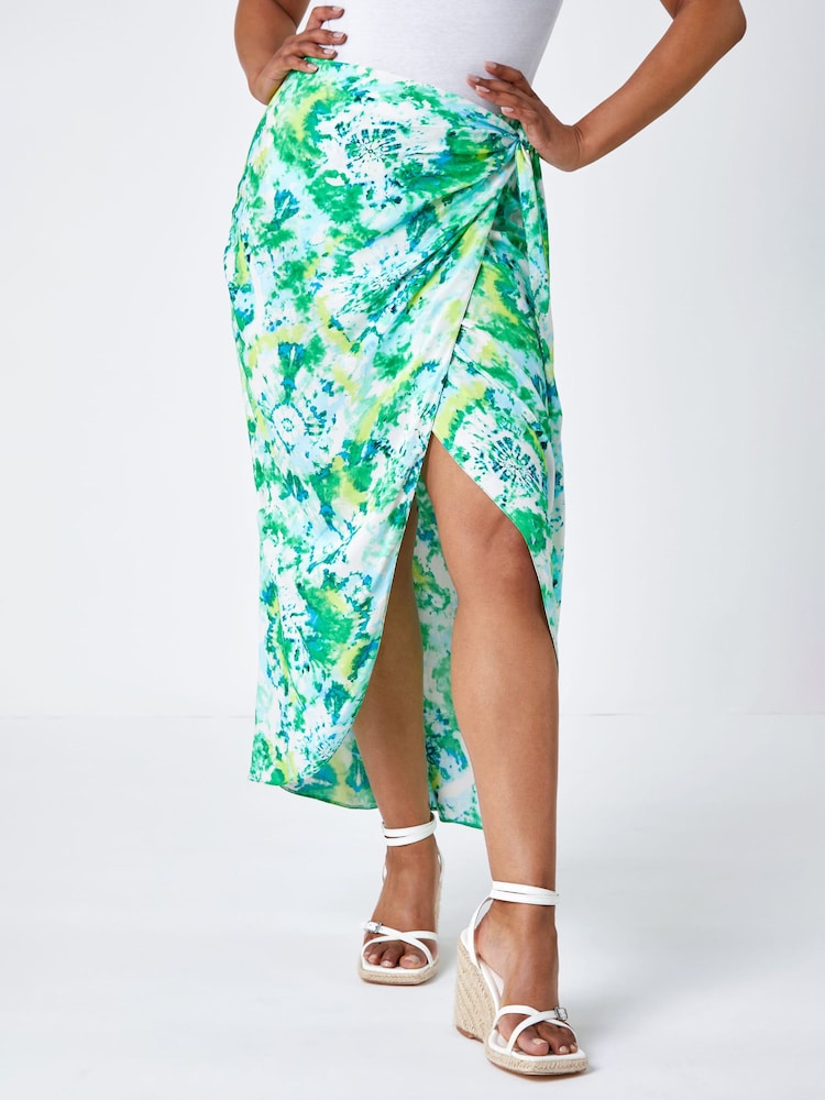 Roman Green Petite Tie Dye Wrap Around Sarong Skirt - Image 1 of 5