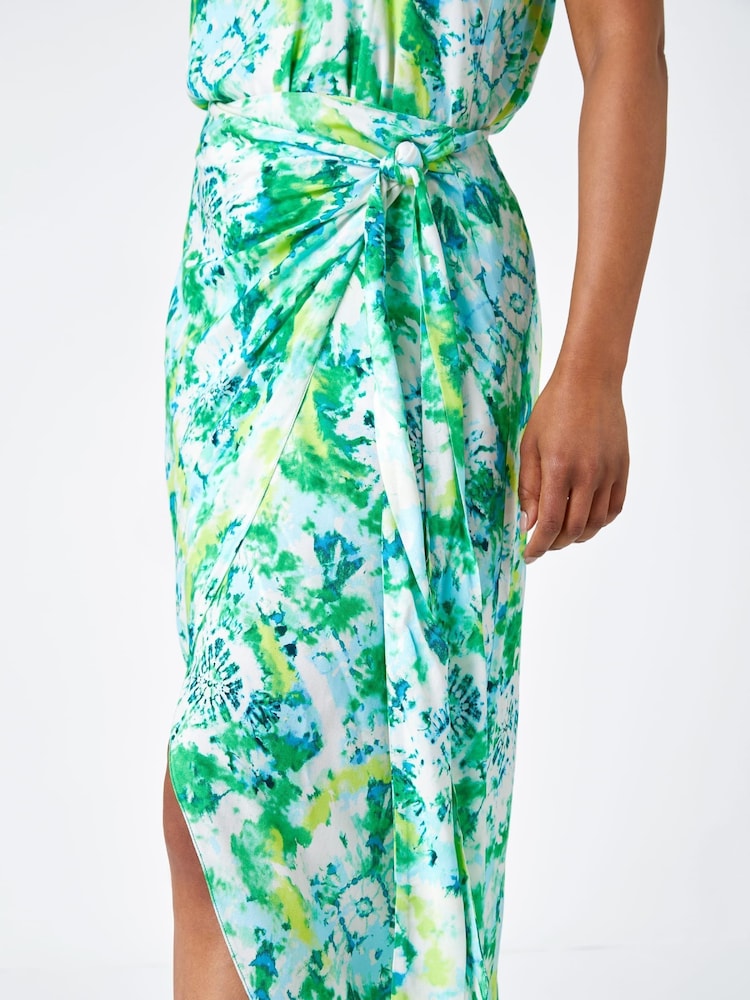 Roman Green Petite Tie Dye Wrap Around Sarong Skirt - Image 5 of 5