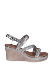 Linzi Silver Bianco Wedge Sandals With Embellished Strappy Front Detail - Image 2 of 4