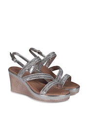 Linzi Silver Bianco Wedge Sandals With Embellished Strappy Front Detail - Image 3 of 4