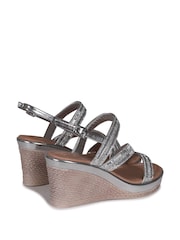 Linzi Silver Bianco Wedge Sandals With Embellished Strappy Front Detail - Image 4 of 4