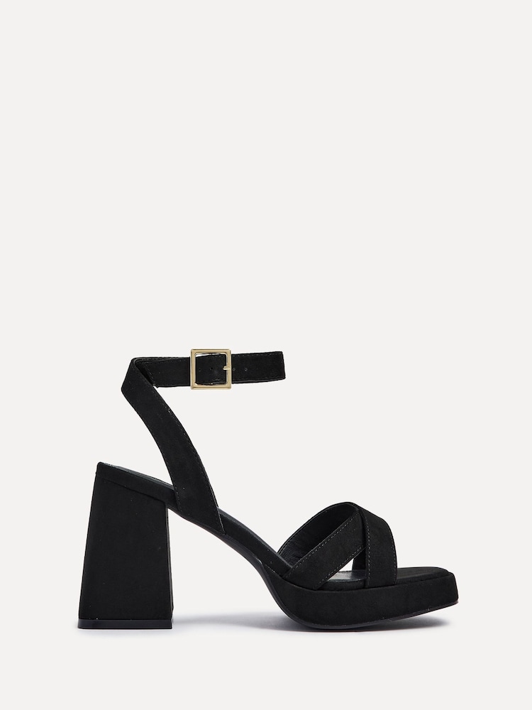 Linzi Black Giselle Platform Heeled Sandals With Cross Front Straps - Image 2 of 5