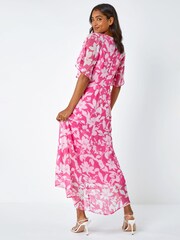 Roman Pink Floral Frill Detail Chiffon Dress - Image 2 of 5