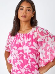 Roman Pink Floral Frill Detail Chiffon Dress - Image 4 of 5
