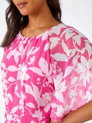 Roman Pink Floral Frill Detail Chiffon Dress - Image 5 of 5
