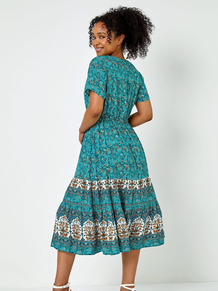 ladies petite midi summer dresses Buy Roman Blue Petite Floral Border Print Midi Dress from Next USA