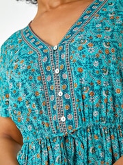 Roman Blue Petite Floral Border Print Midi Dress - Image 5 of 5