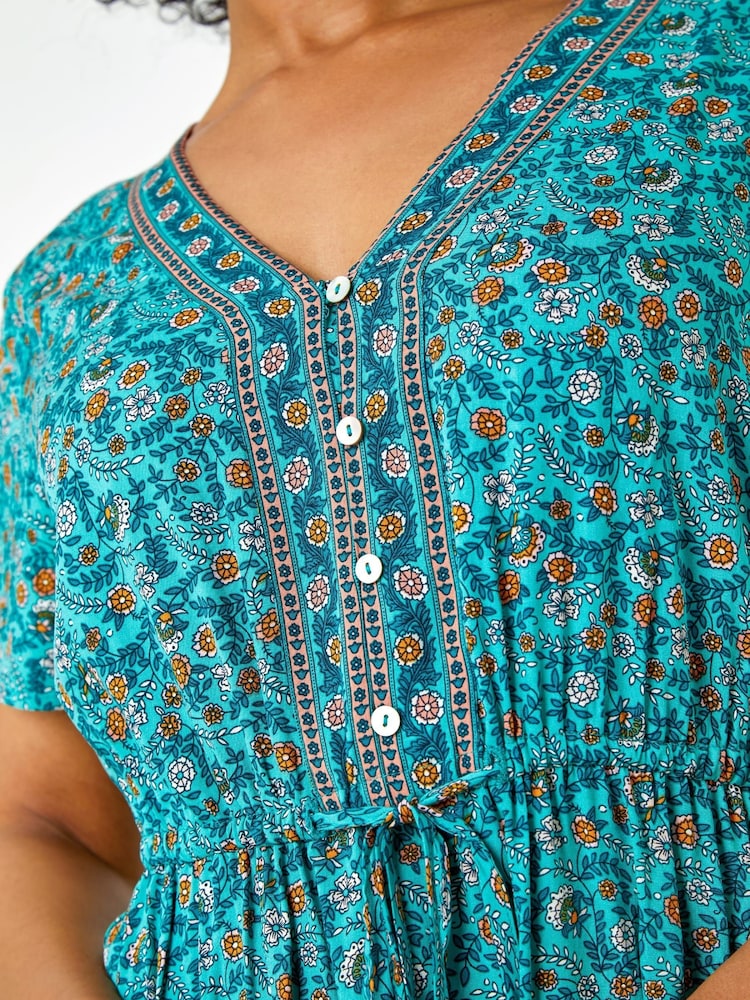 Roman Blue Petite Floral Border Print Midi Dress - Image 5 of 5
