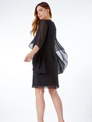 Roman Black Asymmetric Chiffon Overlay Shift Dress - Image 3 of 5
