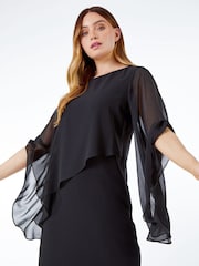Roman Black Asymmetric Chiffon Overlay Shift Dress - Image 4 of 5