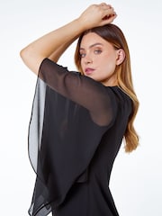 Roman Black Asymmetric Chiffon Overlay Shift Dress - Image 5 of 5