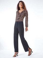 Roman Black Side Split Detail Straight Trousers - Image 1 of 5