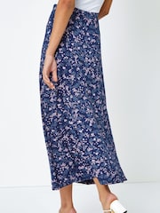 Roman Blue Floral Print Stretch Midi Skirt - Image 2 of 4
