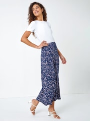 Roman Blue Floral Print Stretch Midi Skirt - Image 3 of 4
