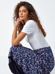 Roman Blue Floral Print Stretch Midi Skirt - Image 4 of 4