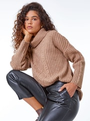 Roman Natural Cable Knit Ribbed Tunic Jumper - Image 4 of 5