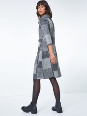 Roman Grey Patchwork Cowl Neck Button Detail Dress - Image 3 of 5