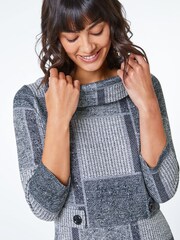 Roman Grey Patchwork Cowl Neck Button Detail Dress - Image 4 of 5