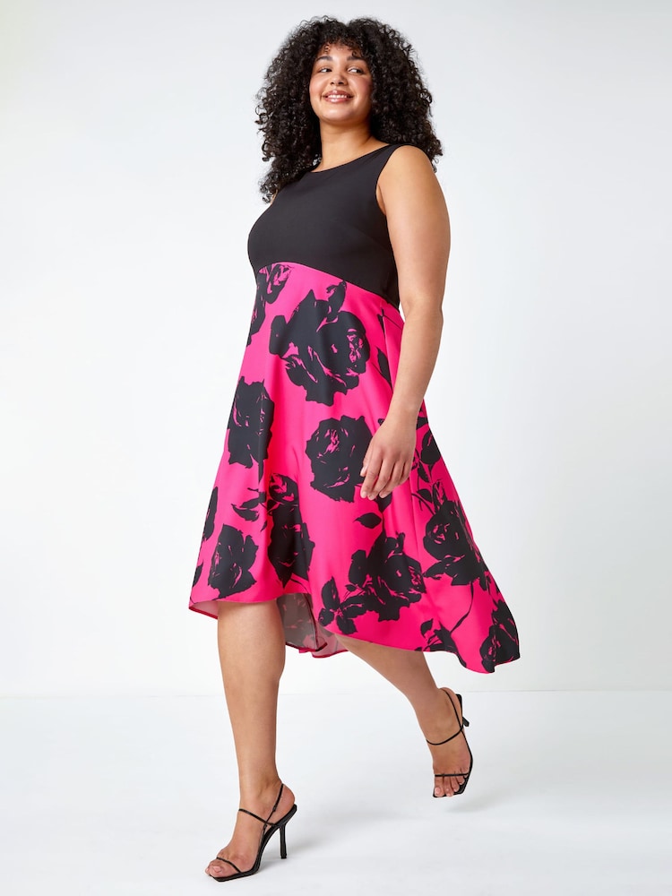 Roman Black Curve Premium Stretch Floral Midi Dress - Image 1 of 5