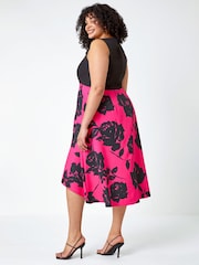 Roman Black Curve Premium Stretch Floral Midi Dress - Image 2 of 5