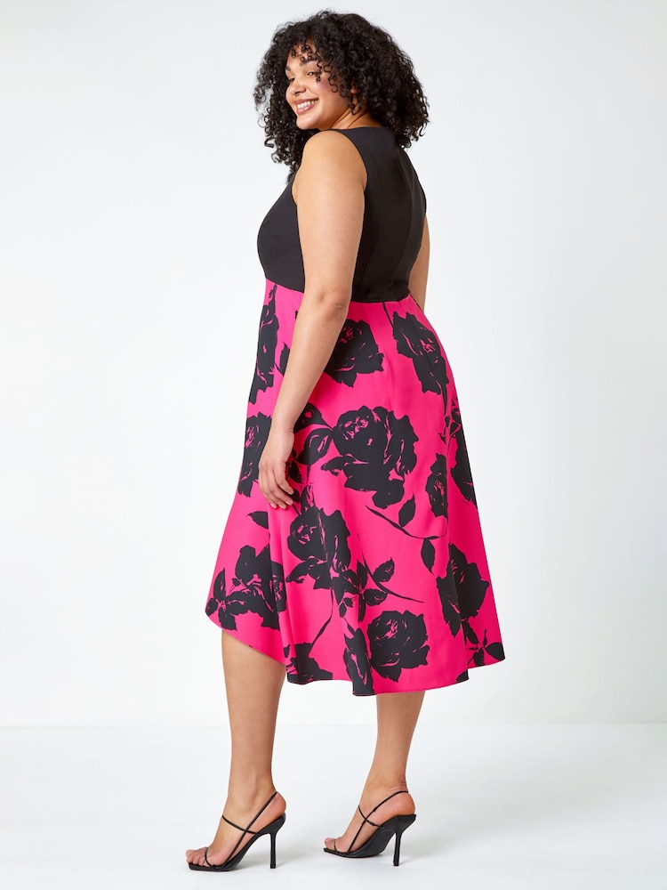 Roman Black Curve Premium Stretch Floral Midi Dress - Image 2 of 5