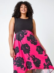 Roman Black Curve Premium Stretch Floral Midi Dress - Image 3 of 5