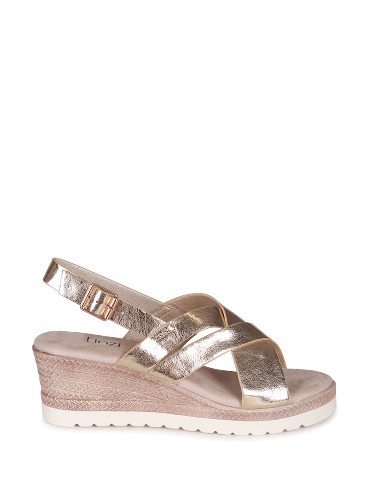 Linzi Gold Myla Sling Back Wedge Espadrille Sandals With Cross Over Front Strap - Image 2 of 4