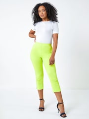 Roman Lemon Green Petite Cropped Stretch Capri Trousers - Image 3 of 5