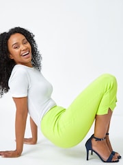 Roman Lemon Green Petite Cropped Stretch Capri Trousers - Image 4 of 5