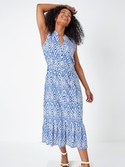 Roman Blue Petite Print Frill Shirt Dress - Image 1 of 5