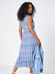 Roman Blue Petite Print Frill Shirt Dress - Image 2 of 5