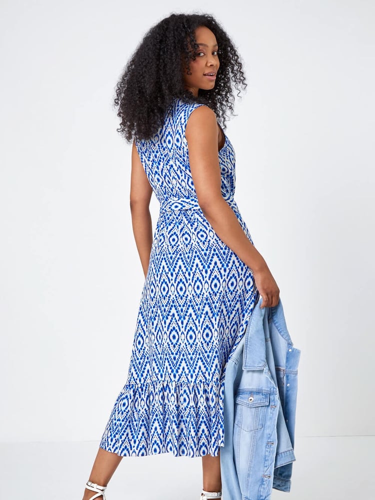 Roman Blue Petite Print Frill Shirt Dress - Image 2 of 5