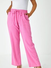 Roman Pink Petite Wide Leg Linen Trousers - Image 1 of 5