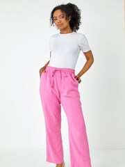 Roman Pink Petite Wide Leg Linen Trousers - Image 3 of 5
